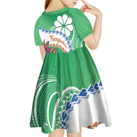 Marshall Islands Kwajalein Atoll Kid Short Sleeve Dress Curves Polynesian Mix Tropical Flowers LT14 - Polynesian Pride
