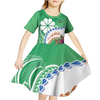 Marshall Islands Kwajalein Atoll Kid Short Sleeve Dress Curves Polynesian Mix Tropical Flowers LT14 - Polynesian Pride
