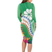 Marshall Islands Kwajalein Atoll Long Sleeve Bodycon Dress Curves Polynesian Mix Tropical Flowers LT14 - Polynesian Pride