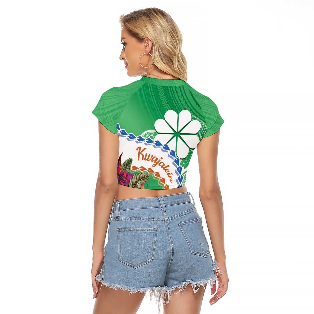 Marshall Islands Kwajalein Atoll Raglan Cropped T Shirt Curves Polynesian Mix Tropical Flowers LT14 - Polynesian Pride