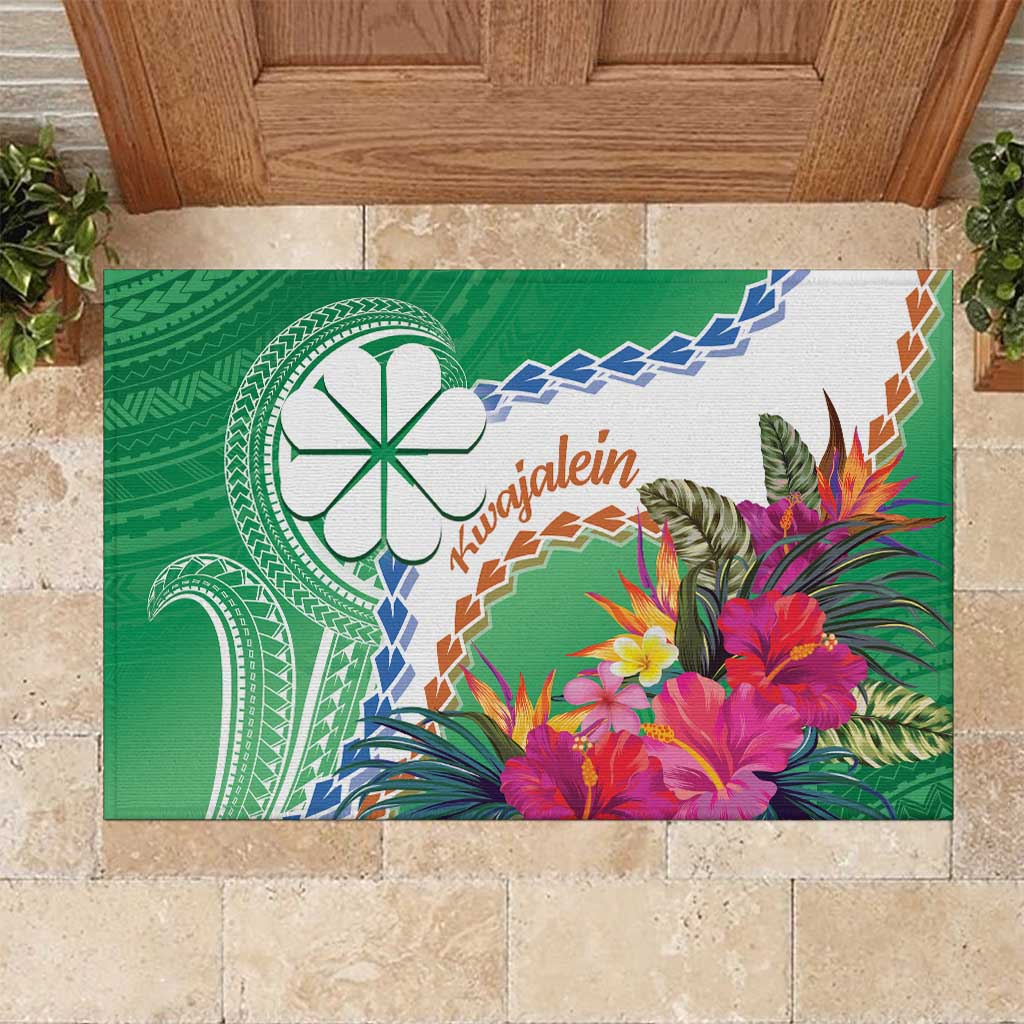 Marshall Islands Kwajalein Atoll Rubber Doormat Curves Polynesian Mix Tropical Flowers LT14 Green - Polynesian Pride