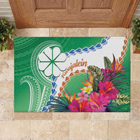 Marshall Islands Kwajalein Atoll Rubber Doormat Curves Polynesian Mix Tropical Flowers LT14 Green - Polynesian Pride