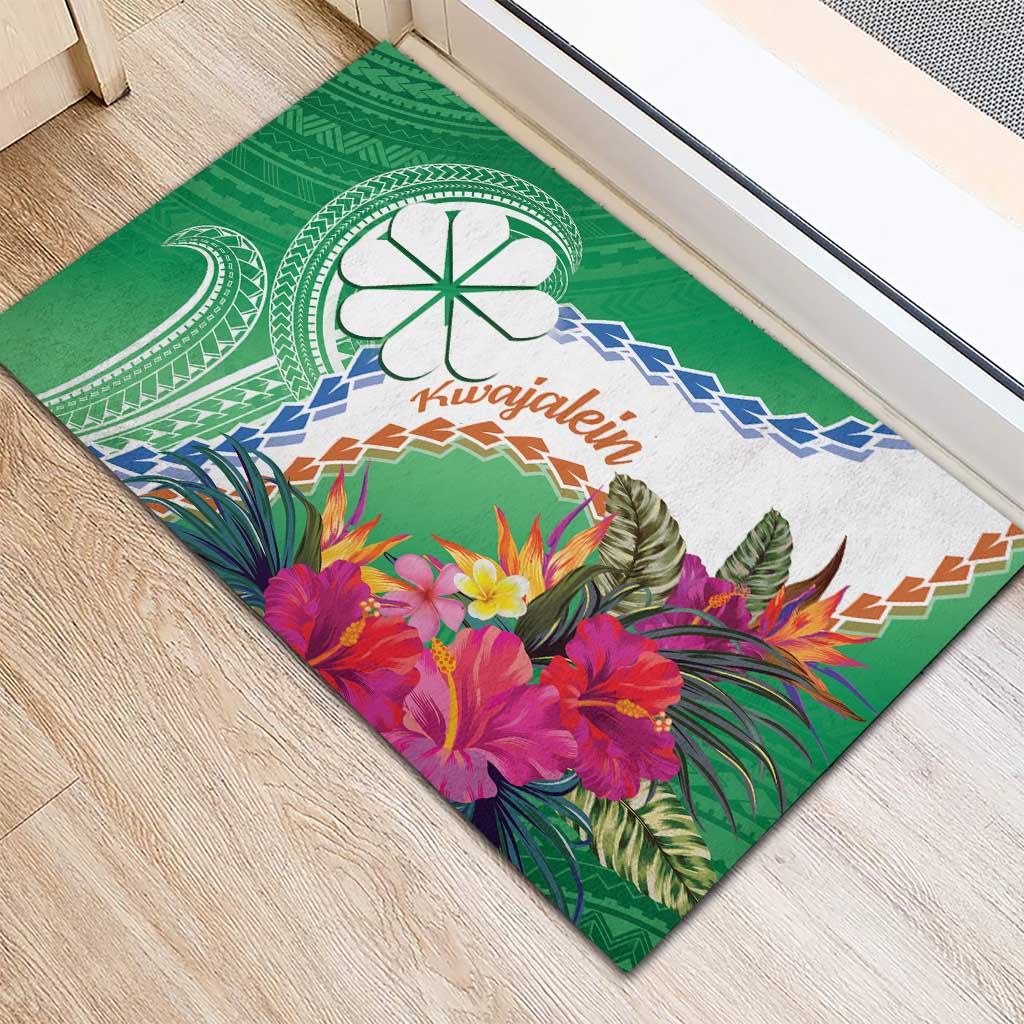 Marshall Islands Kwajalein Atoll Rubber Doormat Curves Polynesian Mix Tropical Flowers LT14 - Polynesian Pride
