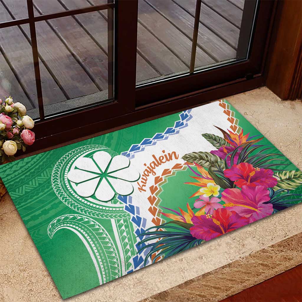 Marshall Islands Kwajalein Atoll Rubber Doormat Curves Polynesian Mix Tropical Flowers LT14 - Polynesian Pride