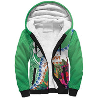 Marshall Islands Kwajalein Atoll Sherpa Hoodie Curves Polynesian Mix Tropical Flowers LT14 Unisex Green - Polynesian Pride