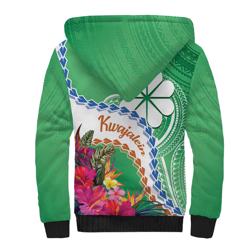 Marshall Islands Kwajalein Atoll Sherpa Hoodie Curves Polynesian Mix Tropical Flowers LT14 - Polynesian Pride