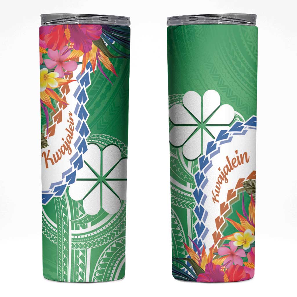 Marshall Islands Kwajalein Atoll Skinny Tumbler Curves Polynesian Mix Tropical Flowers LT14 Green - Polynesian Pride