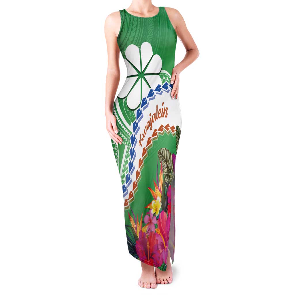 Marshall Islands Kwajalein Atoll Tank Maxi Dress Curves Polynesian Mix Tropical Flowers LT14 Women Green - Polynesian Pride