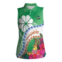 Marshall Islands Kwajalein Atoll Women Sleeveless Polo Shirt Curves Polynesian Mix Tropical Flowers LT14 Female Green - Polynesian Pride