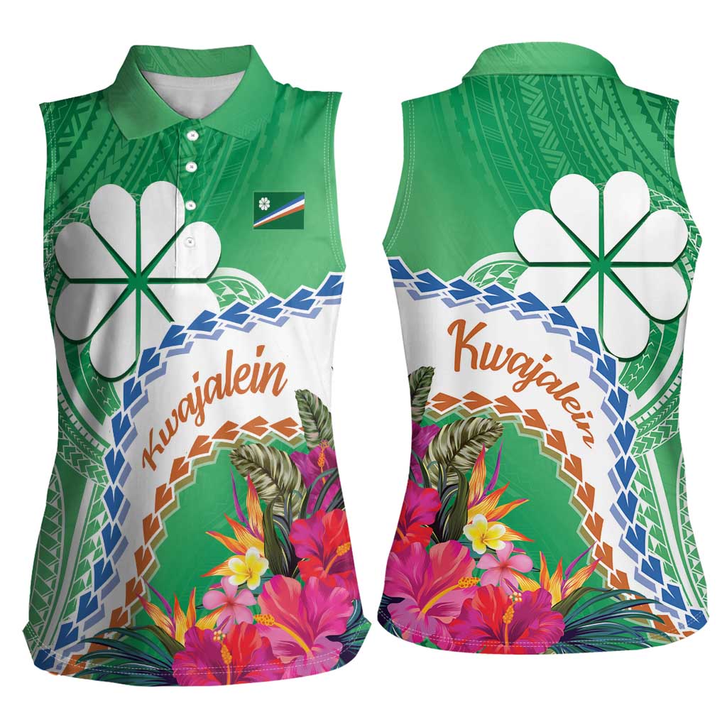 Marshall Islands Kwajalein Atoll Women Sleeveless Polo Shirt Curves Polynesian Mix Tropical Flowers LT14 - Polynesian Pride