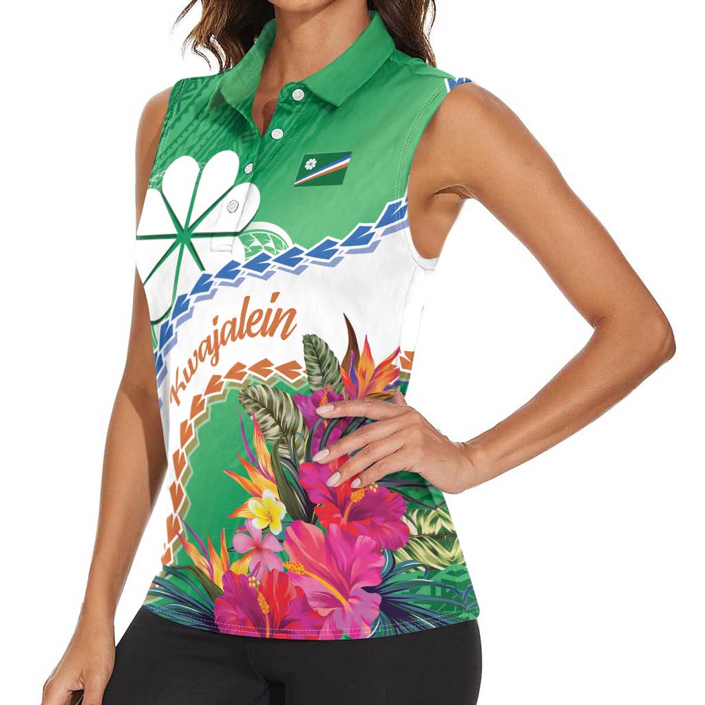 Marshall Islands Kwajalein Atoll Women Sleeveless Polo Shirt Curves Polynesian Mix Tropical Flowers LT14 - Polynesian Pride