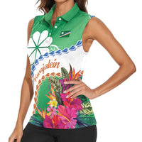 Marshall Islands Kwajalein Atoll Women Sleeveless Polo Shirt Curves Polynesian Mix Tropical Flowers LT14 - Polynesian Pride