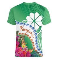Marshall Islands Kwajalein Atoll Women V-Neck T-Shirt Curves Polynesian Mix Tropical Flowers LT14 - Polynesian Pride