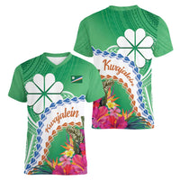 Marshall Islands Kwajalein Atoll Women V-Neck T-Shirt Curves Polynesian Mix Tropical Flowers LT14 - Polynesian Pride