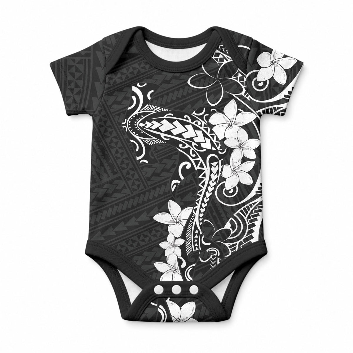 Black Hawaii Baby Onesie Hammerhead Shark Tattoo Curve Polynesian