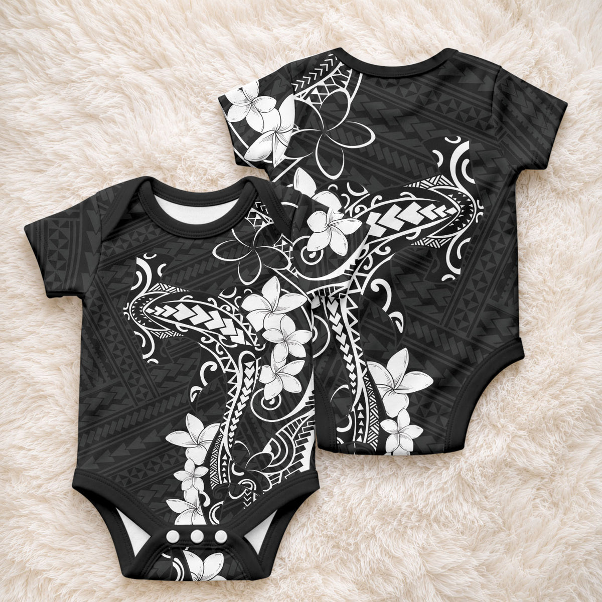 Black Hawaii Baby Onesie Hammerhead Shark Tattoo Curve Polynesian