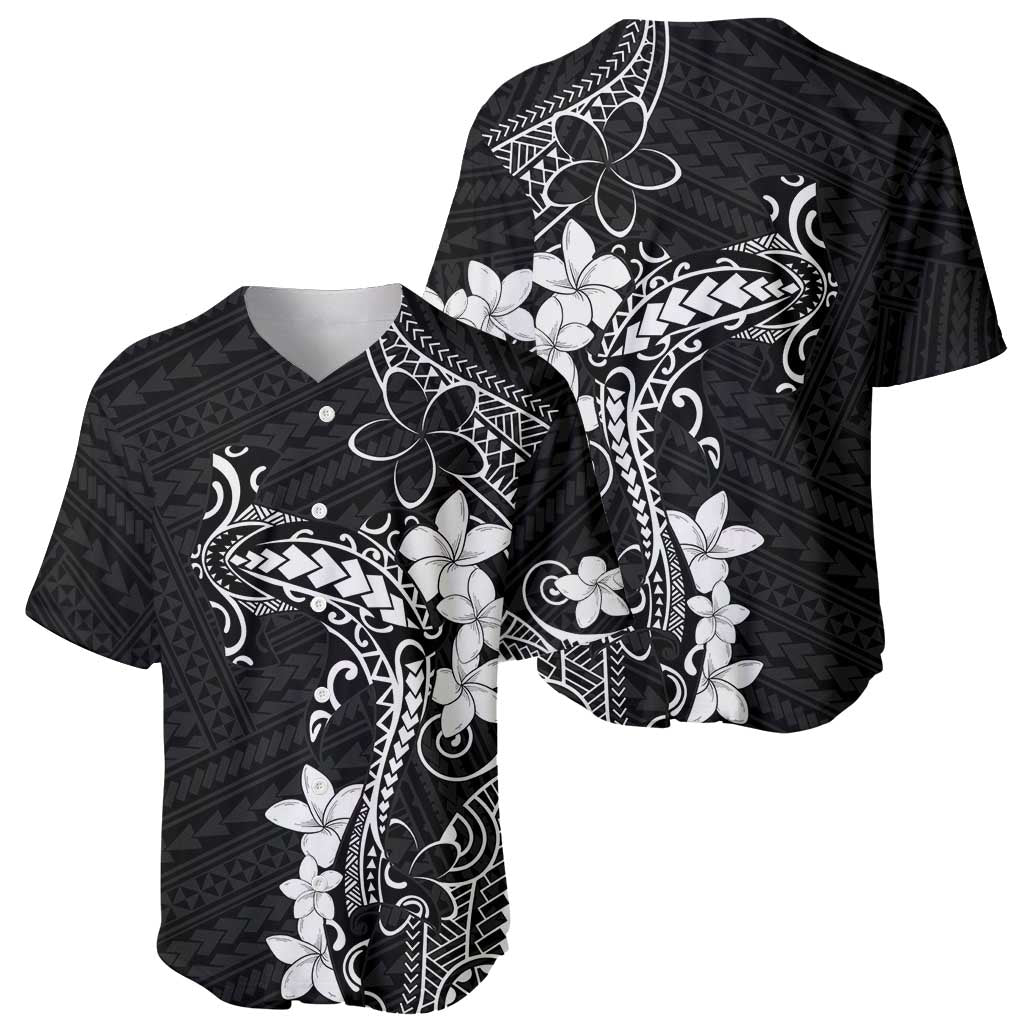 Black Hawaii Baseball Jersey Hammerhead Shark Tattoo Curve Polynesian - Polynesian Pride