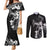 Black Hawaii Couples Matching Mermaid Dress and Long Sleeve Button Shirt Hammerhead Shark Tattoo Curve Polynesian - Polynesian Pride