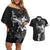 Black Hawaii Couples Matching Off Shoulder Short Dress and Hawaiian Shirt Hammerhead Shark Tattoo Curve Polynesian - Polynesian Pride