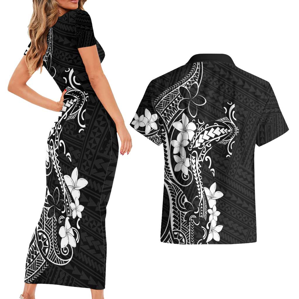 Black Hawaii Couples Matching Short Sleeve Bodycon Dress and Hawaiian Shirt Hammerhead Shark Tattoo Curve Polynesian LT14 - Polynesian Pride