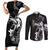 Black Hawaii Couples Matching Short Sleeve Bodycon Dress and Long Sleeve Button Shirt Hammerhead Shark Tattoo Curve Polynesian - Polynesian Pride
