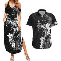 Black Hawaii Couples Matching Summer Maxi Dress and Hawaiian Shirt Hammerhead Shark Tattoo Curve Polynesian LT14 Black - Polynesian Pride