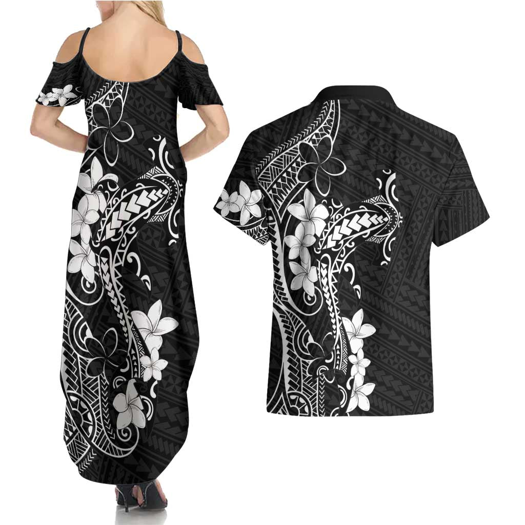 Black Hawaii Couples Matching Summer Maxi Dress and Hawaiian Shirt Hammerhead Shark Tattoo Curve Polynesian LT14 - Polynesian Pride