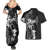 Black Hawaii Couples Matching Summer Maxi Dress and Hawaiian Shirt Hammerhead Shark Tattoo Curve Polynesian LT14 - Polynesian Pride