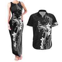Black Hawaii Couples Matching Tank Maxi Dress and Hawaiian Shirt Hammerhead Shark Tattoo Curve Polynesian LT14 Black - Polynesian Pride