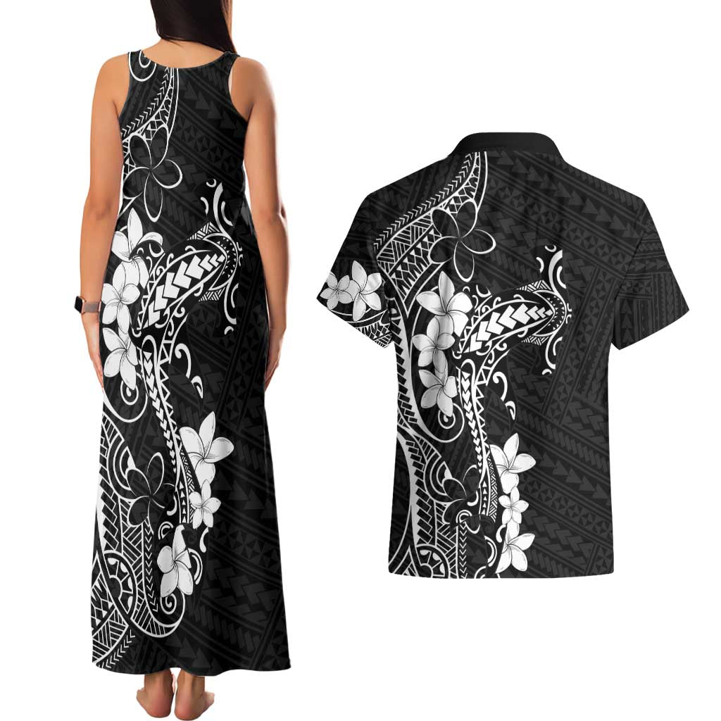 Black Hawaii Couples Matching Tank Maxi Dress and Hawaiian Shirt Hammerhead Shark Tattoo Curve Polynesian LT14 - Polynesian Pride