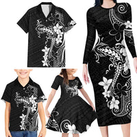 Black Hawaii Family Matching Long Sleeve Bodycon Dress and Hawaiian Shirt Hammerhead Shark Tattoo Curve Polynesian LT14 - Polynesian Pride