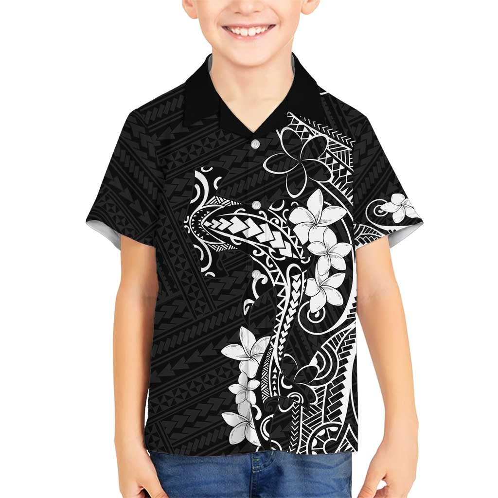Black Hawaii Family Matching Long Sleeve Bodycon Dress and Hawaiian Shirt Hammerhead Shark Tattoo Curve Polynesian LT14 Son's Shirt Black - Polynesian Pride