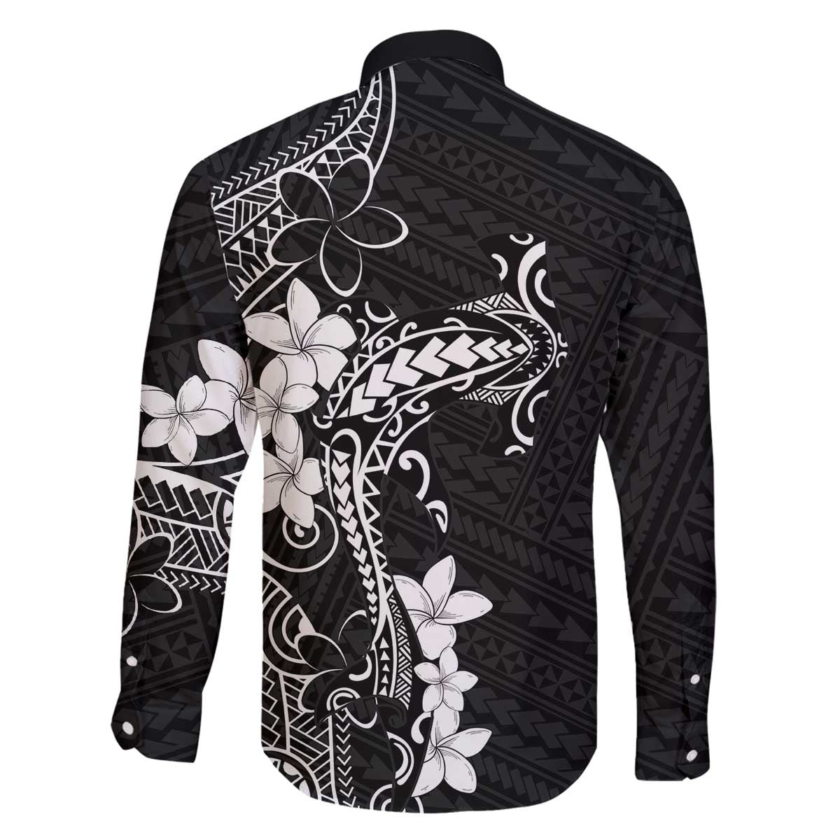Black Hawaii Family Matching Off The Shoulder Long Sleeve Dress and Hawaiian Shirt Hammerhead Shark Tattoo Curve Polynesian LT14 - Polynesian Pride