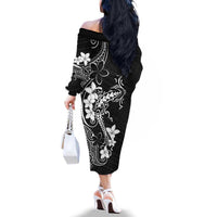 Black Hawaii Family Matching Off The Shoulder Long Sleeve Dress and Hawaiian Shirt Hammerhead Shark Tattoo Curve Polynesian LT14 - Polynesian Pride