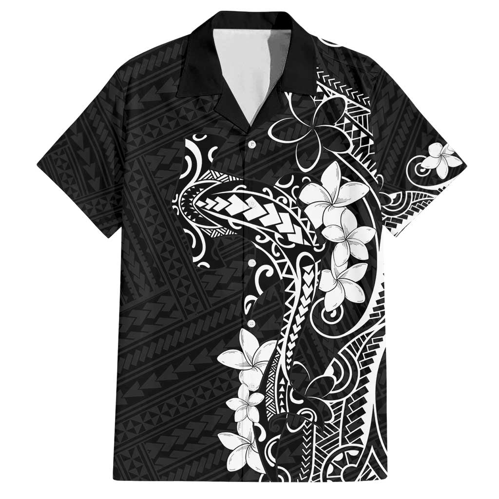 Black Hawaii Family Matching Off Shoulder Maxi Dress and Hawaiian Shirt Hammerhead Shark Tattoo Curve Polynesian LT14 Dad's Shirt - Short Sleeve Black - Polynesian Pride