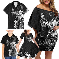 Black Hawaii Family Matching Off Shoulder Short Dress and Hawaiian Shirt Hammerhead Shark Tattoo Curve Polynesian LT14 - Polynesian Pride