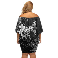 Black Hawaii Family Matching Off Shoulder Short Dress and Hawaiian Shirt Hammerhead Shark Tattoo Curve Polynesian LT14 - Polynesian Pride