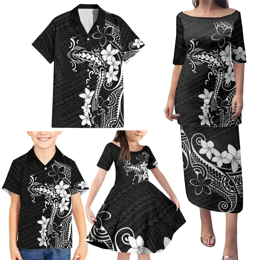 Black Hawaii Family Matching Puletasi and Hawaiian Shirt Hammerhead Shark Tattoo Curve Polynesian LT14 - Polynesian Pride