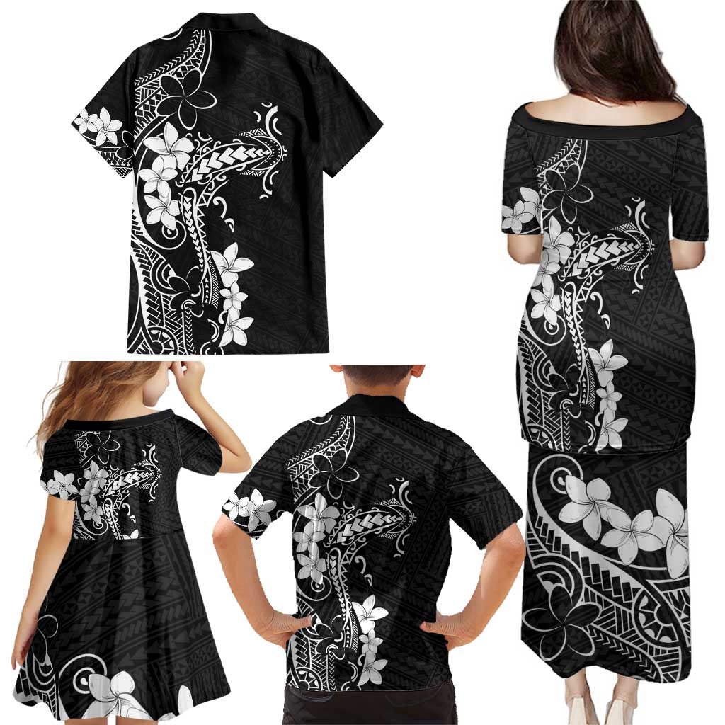 Black Hawaii Family Matching Puletasi and Hawaiian Shirt Hammerhead Shark Tattoo Curve Polynesian LT14 - Polynesian Pride