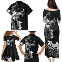 Black Hawaii Family Matching Puletasi and Hawaiian Shirt Hammerhead Shark Tattoo Curve Polynesian LT14 - Polynesian Pride