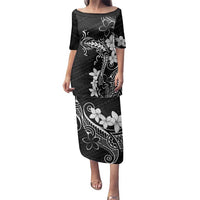 Black Hawaii Family Matching Puletasi and Hawaiian Shirt Hammerhead Shark Tattoo Curve Polynesian LT14 Mom's Dress Black - Polynesian Pride