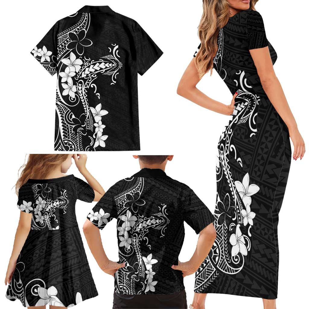 Black Hawaii Family Matching Short Sleeve Bodycon Dress and Hawaiian Shirt Hammerhead Shark Tattoo Curve Polynesian LT14 - Polynesian Pride