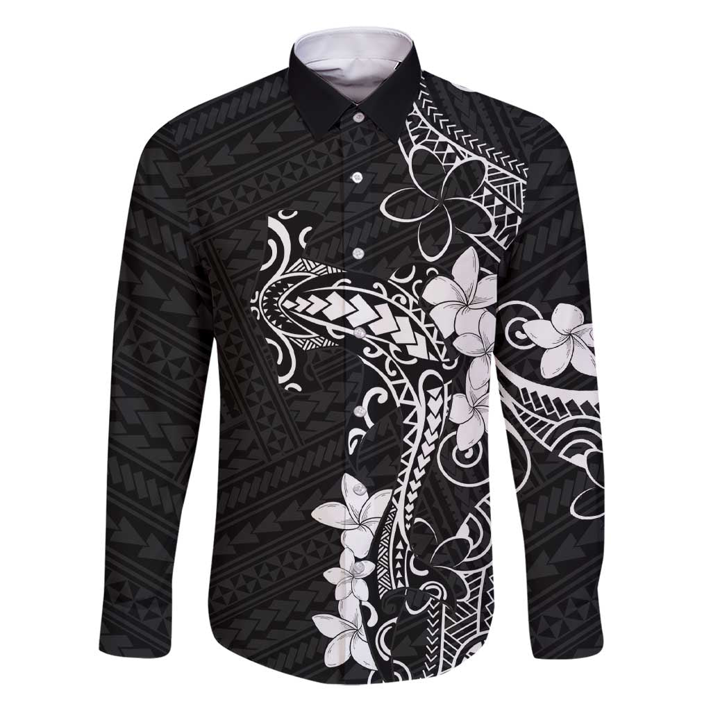 Black Hawaii Family Matching Short Sleeve Bodycon Dress and Hawaiian Shirt Hammerhead Shark Tattoo Curve Polynesian LT14 Dad's Shirt - Long Sleeve Black - Polynesian Pride