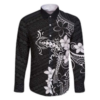 Black Hawaii Family Matching Short Sleeve Bodycon Dress and Hawaiian Shirt Hammerhead Shark Tattoo Curve Polynesian LT14 Dad's Shirt - Long Sleeve Black - Polynesian Pride