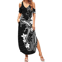 Black Hawaii Family Matching Summer Maxi Dress and Hawaiian Shirt Hammerhead Shark Tattoo Curve Polynesian LT14 Mom's Dress Black - Polynesian Pride