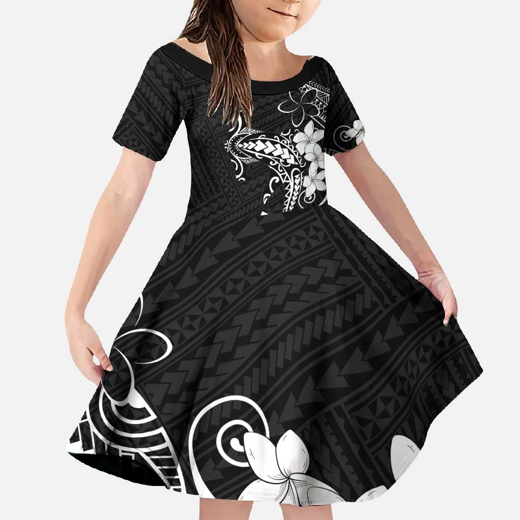 Black Hawaii Family Matching Tank Maxi Dress and Hawaiian Shirt Hammerhead Shark Tattoo Curve Polynesian LT14 Daughter's Dress Black - Polynesian Pride
