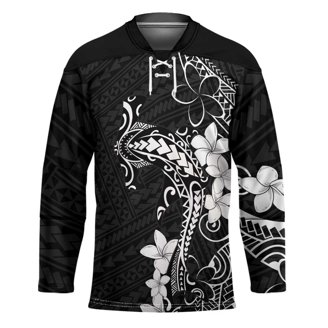 Black Hawaii Hockey Jersey Hammerhead Shark Tattoo Curve Polynesian - Polynesian Pride