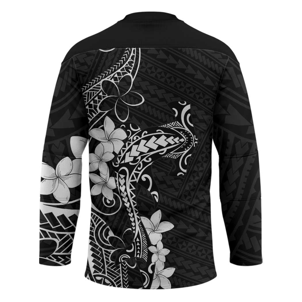 Black Hawaii Hockey Jersey Hammerhead Shark Tattoo Curve Polynesian - Polynesian Pride