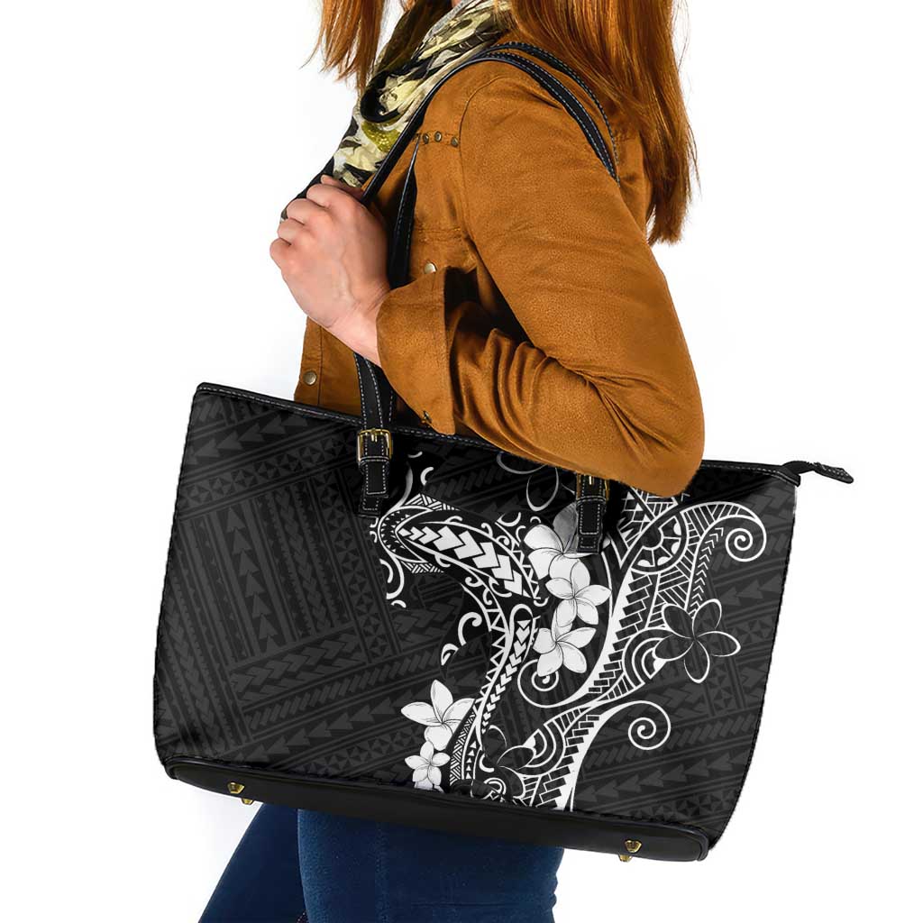 Black Hawaii Leather Tote Bag Hammerhead Shark Tattoo Curve Polynesian - Polynesian Pride