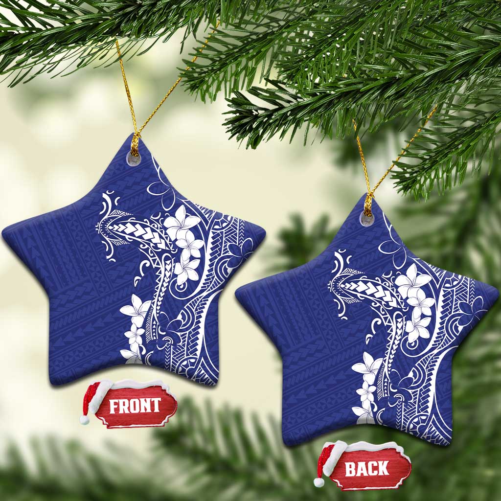 Blue Hawaii Ceramic Ornament Hammerhead Shark Tattoo Curve Polynesian - Polynesian Pride